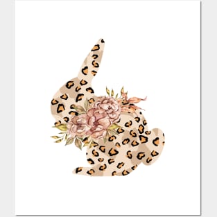 Cute leopard floral boho bunny silhouette illustratio Posters and Art